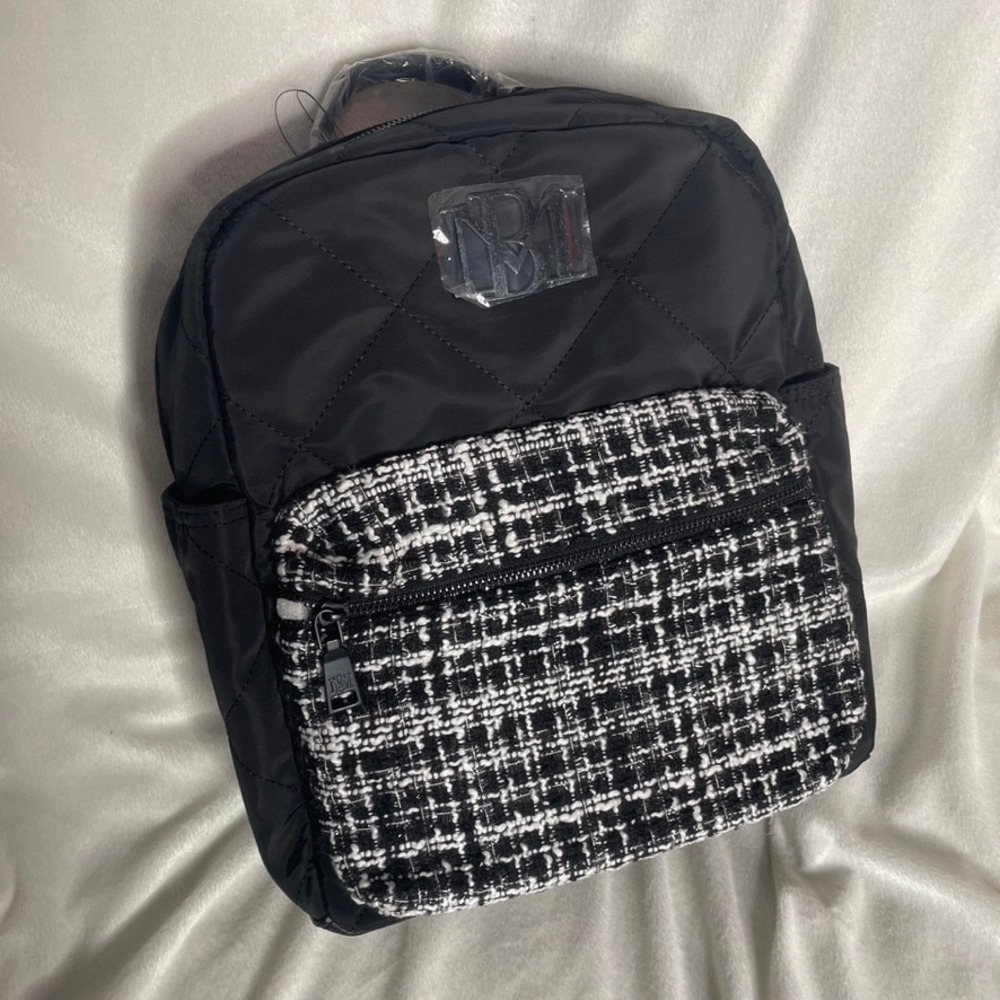 BADGLEY MISCHKA Black NWT Computer Backpack Bag Nylon Wool Plaid Tweed